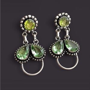 Green Peridot Sterling Silver 1.7” Post Dangle Earrings